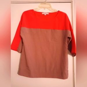 Loft Coral and Tan Silk Blouse Size X-Small
